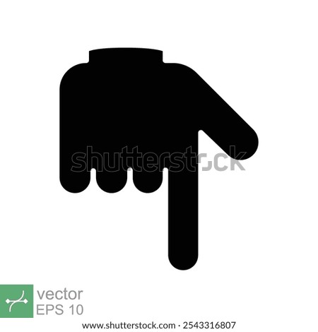 Pointing down icon. Simple solid style. Backhand index pointing down, forefinger, hand gesture pointer concept. Glyph vector illustration isolated on white background. EPS 10.