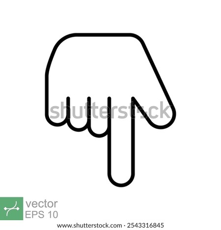 Pointing down icon. Simple outline style. Backhand index pointing down, forefinger, hand gesture pointer concept. Thin line vector illustration isolated on white background. EPS 10.