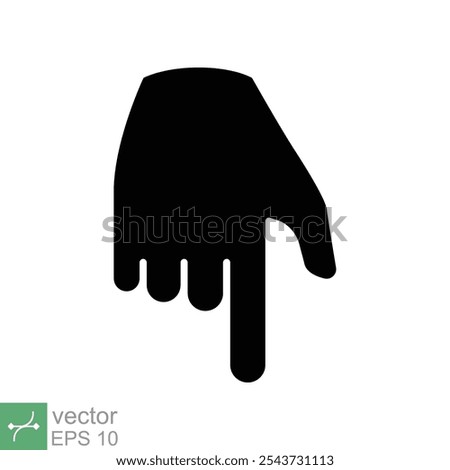 Pointing down icon. Simple solid style. Backhand index pointing down, forefinger, hand gesture pointer concept. Glyph vector illustration isolated on white background. EPS 10.