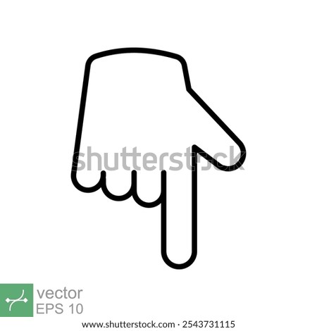 Pointing down icon. Simple outline style. Backhand index pointing down, forefinger, hand gesture pointer concept. Thin line vector illustration isolated on white background. EPS 10.