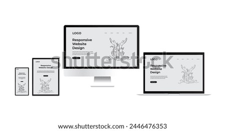 Responsive website mockup on different devices computer Mac laptop tablet and phone Responsive web ui design