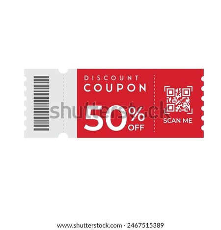 Gift Coupon with code QR code red coupon BOGO, 30% 40% 50% 60% off coupon voucher discount coupon red and white