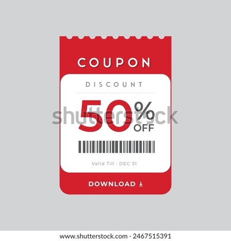 Gift Coupon with code QR code red coupon BOGO, 30% 40% 50% 60% off coupon voucher discount coupon red and white