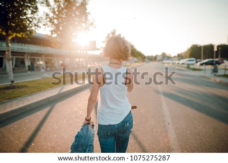 Similar – Image, Stock Photo Blonde girl with short hair and colorful makeup