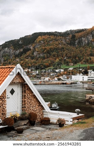 Similar – Image, Stock Photo Small coastal village with cottages in bay near snowy mountains