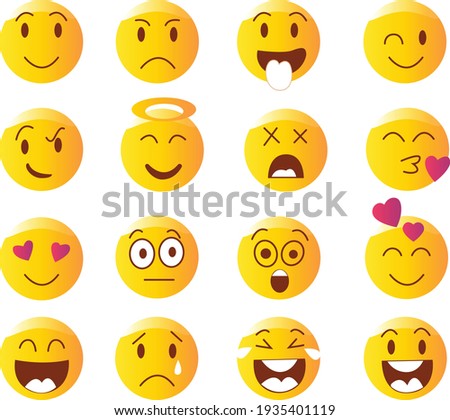 Abstract emoji Icon Vector illustration. Joyful, sad and love emoticon symbol. cartoon round socials smile sign, emblem isolated on white background, Flat style for graphic and web design.