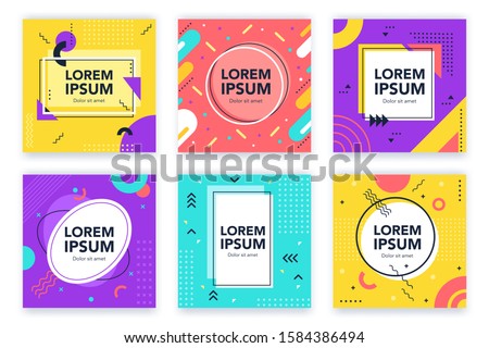 90s graphic abstract frames. Memphis vintage square templates, abstract circle, lines and dots elements cards. Trendy funky memphis design 80s text frames isolated vector set. Geometric backgrounds