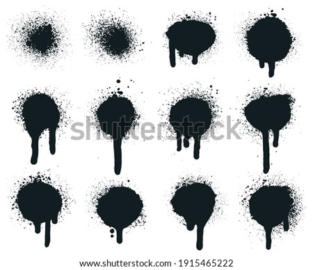 Spray paint dots. Splatter painted drips, grunge art circle texture, graffiti dirty sprayed paints. Abstract paint texture vector illustration set. Splatter paint, drip graffiti, splattered texture