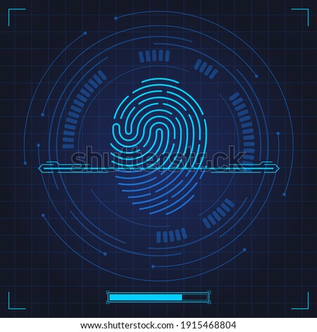 Fingerprint scan. Biometric fingerprints identification, security system thumb lines authentication. Digital fingerprint scan vector illustration set. Fingerprint and thumbprint, digital security scan