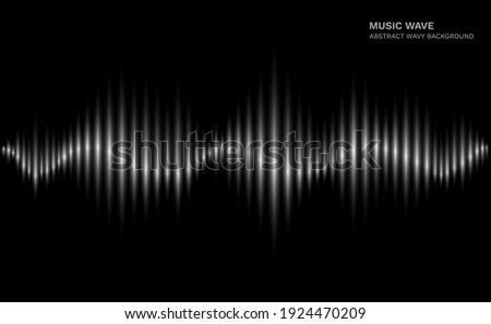 Radio wave. Black and white sound dynamic waveform on dark background. Abstract electronic music futuristic vector creative concept. Illustration equalizer music, electronic wave audio