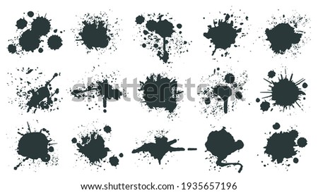 Ink drops. Paint splash, grunge liquid drop splashes, abstract artistic ink splatter. Black ink splashes  illustration set
