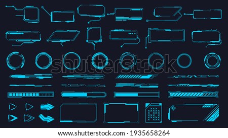 Futuristic interface ui elements. Holographic hud user interface elements, high tech bars and frames. Hud interface icons  illustration set