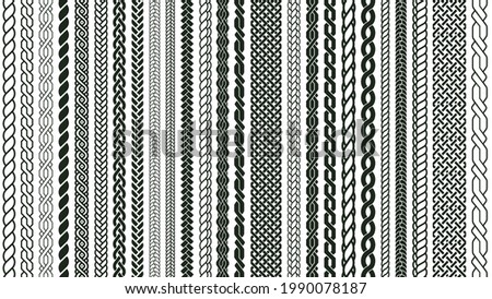Braid seamless borders. Braided nautical plaits, knotted braids ornaments isolated vector symbols set. Braids weaving elements pattern, braided and twisted decorative illustration Foto stock © 