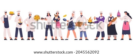 Professional restaurant chefs, cook and chef characters. Culinary chef, sous chef, baker team, restaurant workers vector Illustration. Food industry chef characters restaurant, professional cooking