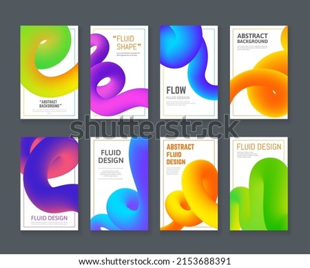 Fluid gradient blend curve. Abstract poster design, creative colorful blends curved line on golden rectangle vector background. Dynamic wavy multicolored lines flyers set. Minimalistic cover Foto d'archivio © 