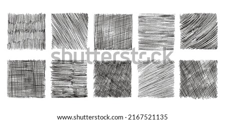 Pencil shaded squares. Pen stroke scribble, hand drawn scrawl sketch texture and line sketched background vector set of pencil stroke square scribble illustration