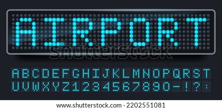 Led screen font. Digital sign board letters and numbers, scoreboard display alphabet and terminal dotted text vector set. Illustration of screen led display, scoreboard font