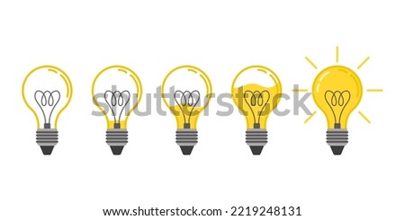 Light bulb animation. Liquid light fills lamp, creative idea or bright solution concept flat vector illustration set of lamp animation, lightbulb glow