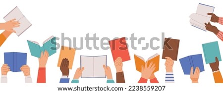 Hands with books. Human holding diary notebook textbook literature, bookstore library member back to school reading lover concept. Vector cartoon set of notebook and books illustration