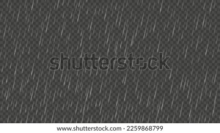 Falling raindrops effect overlay. Heavy or pouring rain texture, rainy weather background and downpour isolated vector illustration. Dark transparent backdrop with rainfall, natural climate