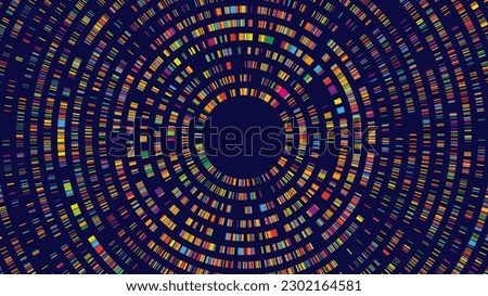 Dna test infographic. Genome sequence map, radial two-dimensional barcoding and abstract big data structure vector concept background illustration of medical dna, gene analysis