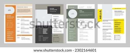 Business CV template. Minimalistic resume layout with work experience, education and skills fields vector set of minimalist elegant layout illustration