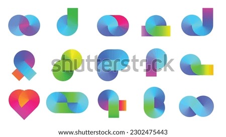 Abstract conical gradient shapes. Round color gradients forms, dynamic geometric figures and angular design elements vector set. Minimalistic bright abstract objects isolated on white