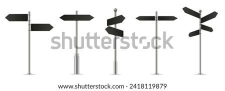 Finger Post. 3D wayfinding sign, black multi directional fingerposts isolated realistic vector illustration set of way sign post, signpost road direction