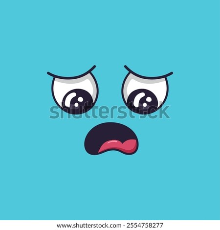 Cartoon face expressing disappointment and sadness, with eyes looking down and tongue sticking out, conveying a sense of frustration and dejection on a vibrant blue background