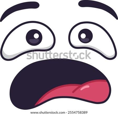 Cartoon face expressing disgust and surprise with wide open eyes, raised eyebrows, open mouth and tongue sticking out, creating a funny and expressive character