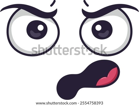 Cartoon face showing disgust with raised eyebrows and mouth expresses a negative emotion, creating a funny and expressive character suitable for various design projects