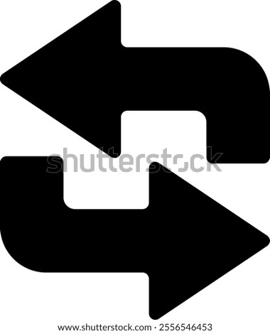 Two black arrows are rotating counterclockwise, exchanging data or information, symbolizing a continuous process of sharing and reciprocity on a clean white background