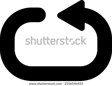 Black undo arrow creating a circular shape, representing concepts of repetition, updating, and returning, set against a clean white background for a modern, minimalistic look