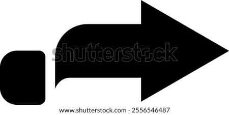 Minimalist black arrow pointing right, accompanied by a rounded square on the left, set against a clean white background, effectively indicating direction and movement