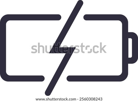 Minimalist vector illustration featuring a battery icon with a lightning bolt symbol, representing the process of charging and energy replenishment for electronic devices