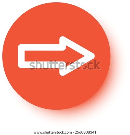 White arrow pointing right indicating direction on an orange circle with soft drop shadow suggesting forward movement, progress, and continuation