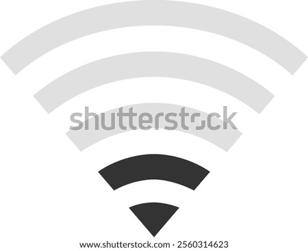 Wireless network symbol is depicted with two bars illuminated, representing a moderate signal strength, conveying the concept of connectivity and internet access