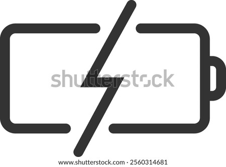 Minimalist vector illustration of a battery charging, with a stylized lightning bolt symbol inside it, representing electricity, power, energy and charging process