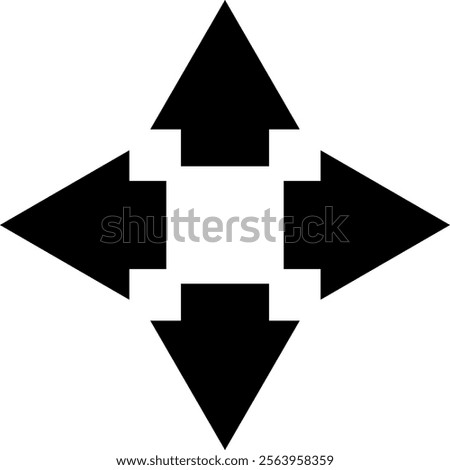 Four black arrows are pointing up, down, left, and right, creating a square shape with a white center, representing different directions and choices