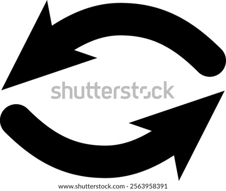 Two curved black arrows rotating in a circular motion, creating a continuous loop that symbolizes repetition, exchange, and the cyclical nature of processes and development