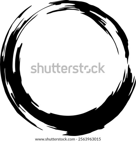 Hand drawn black brush stroke in a circular shape creates a powerful symbol of zen and emptiness, evoking themes of mindfulness and spiritual awakening