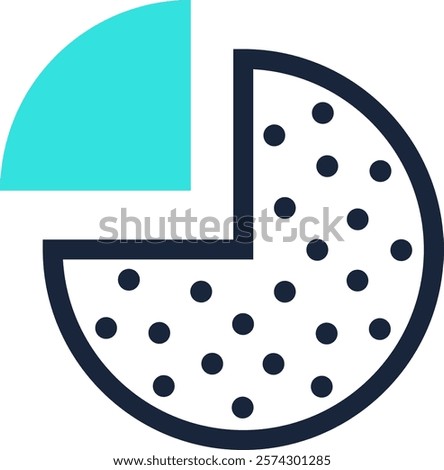 Modern vector illustration of a pie chart with a separated slice, representing market share, data analysis, or business performance, using a dotted pattern for visual appeal