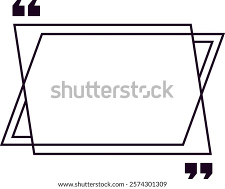 Geometric quote frame with intersecting triangles framing empty space for custom motivational quotes, testimonials, and reviews, featuring quotation marks at the top left and bottom right corners