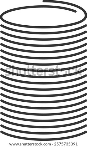 Close up vector illustration of a metal spiral spring forming a cylindrical shape, creating a visual of stacked coils, suitable for concepts related to mechanics, industry, and engineering