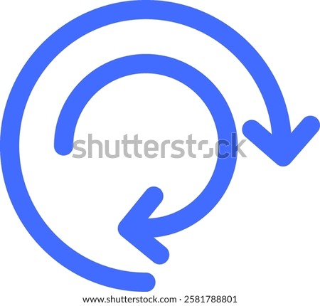 Double circular arrow rotating clockwise, creating a dynamic symbol of process, continuity, and infinite loop, ideal for concepts related to refresh, reload, and cyclical processes