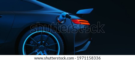 EV Electric car silhouette with low battery charging at electric charge station. 3d render and illustration.