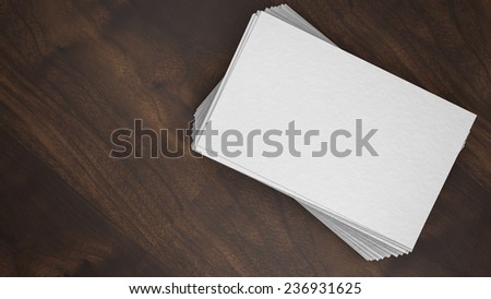 blank business cards on walnut background model 3d.