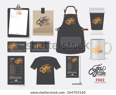 Vector coffee cafe restaurant set, T-Shirt, menu, namecard and free symbol design.