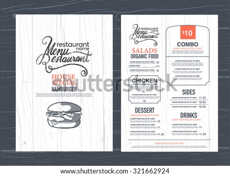 vintage restaurant menu design and wood texture background.
