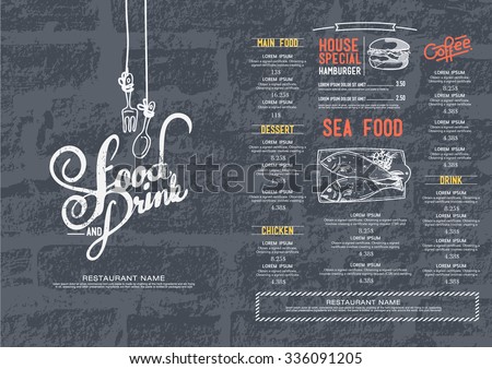 Restaurant cafe menu, brick wall background and texture template.